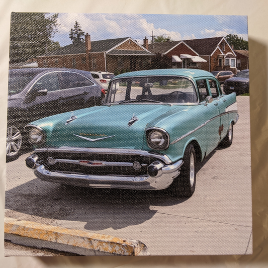 Square canvas print of a 1957 Chevrolet Bel Air, great for home or office décor in a Classic car themed room.